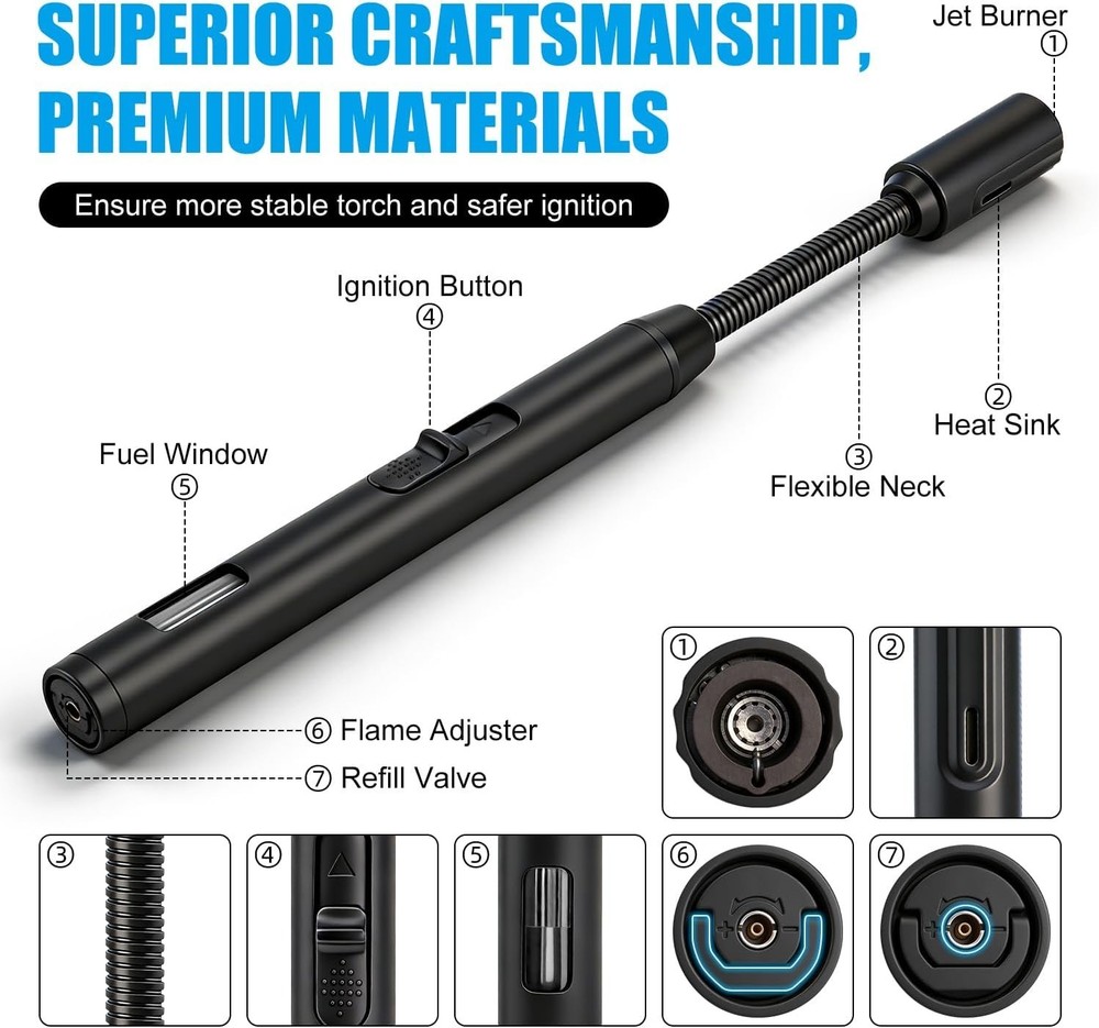 Long Grill Lighter,Refillable Butane,Windproof Flexible with Visual Fuel Wind...