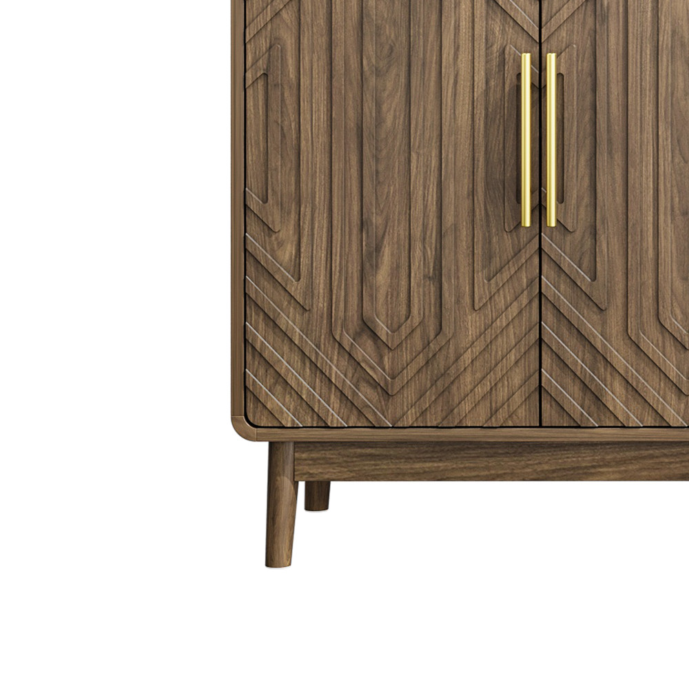 Sideboard with carved doors, storage compartments, and adjustable shelves