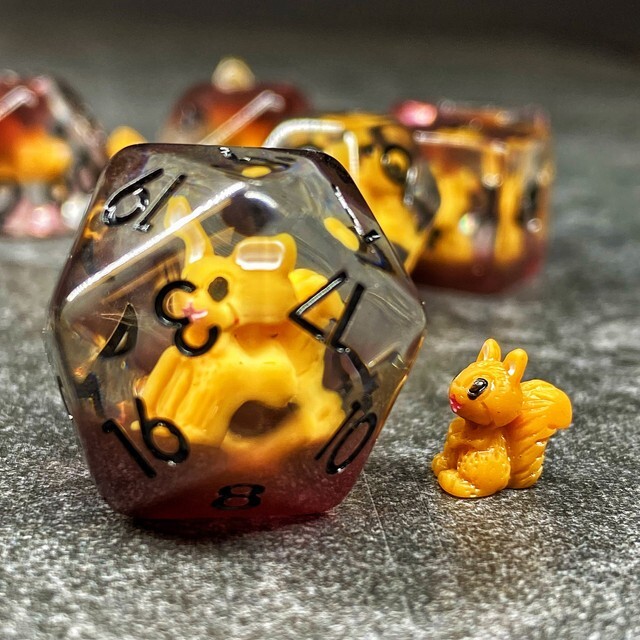 Sage's Baby Squirrel Familiar Resin Polyhedral Dice Set