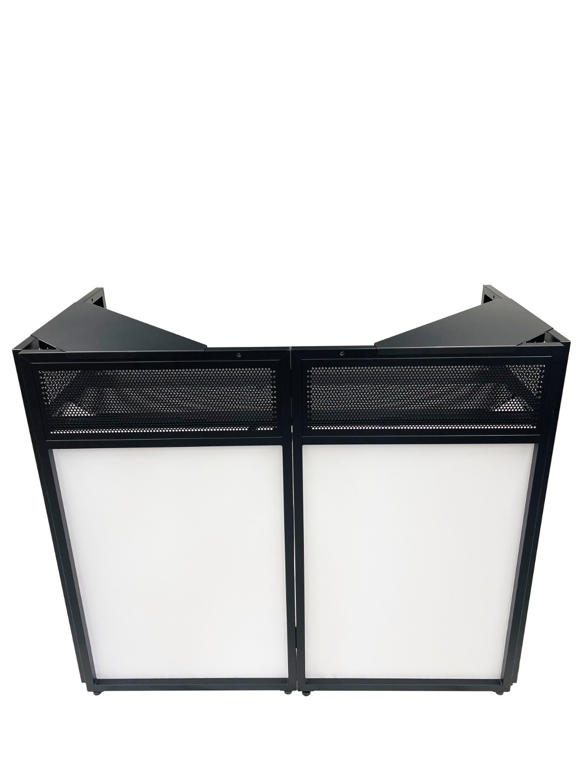 Mega 73" Wide DJ Event Facade White/Black Scrim Booth Two Top Corner Table Tops