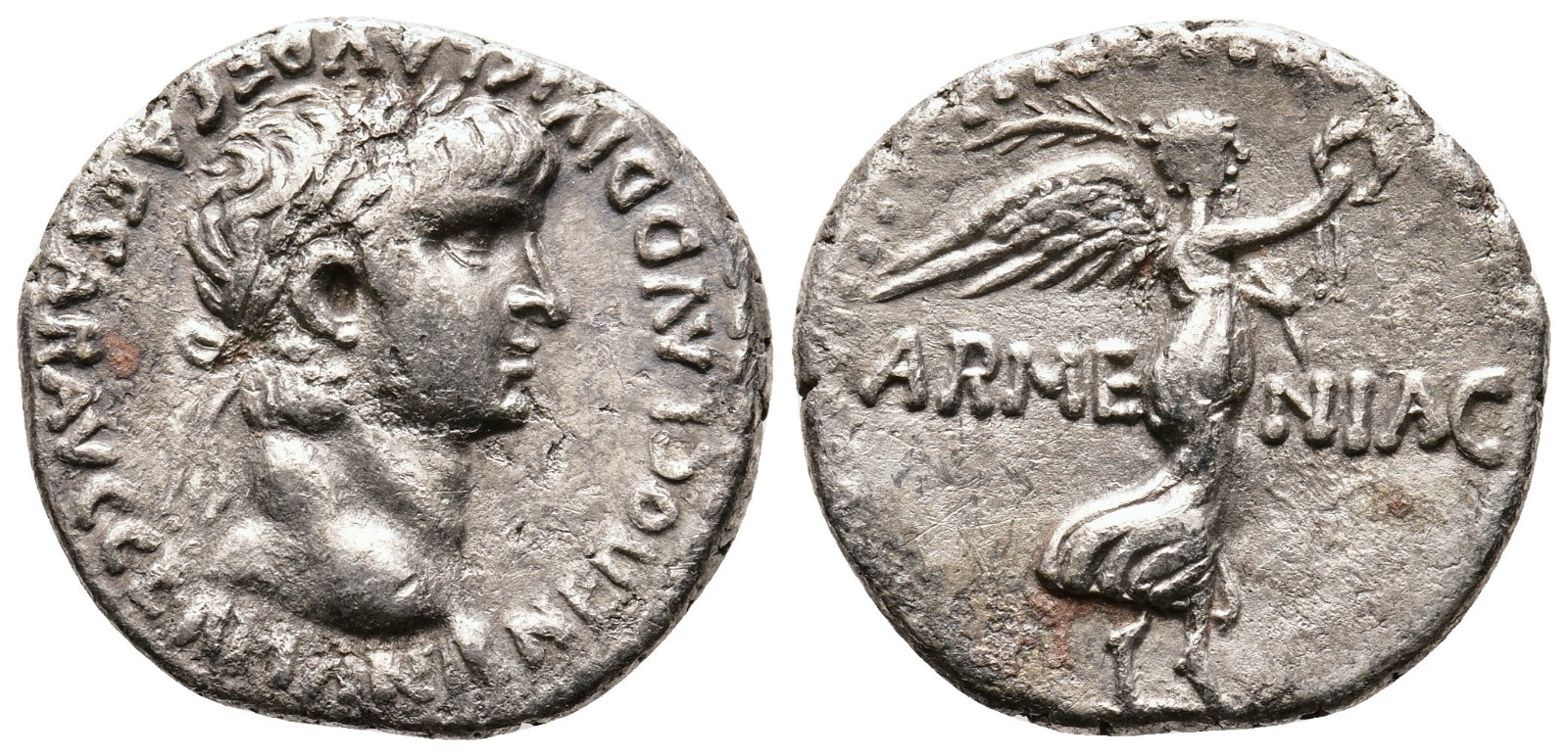 NERO. Cappadocia, Caesarea. 54-68 AD. 'ARMENIAC' Victory, AR Hemidrachm