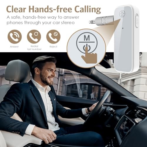 Bluetooth Aux Adapter for Car, 2 in 1 Wireless Transmitter Receiver for White