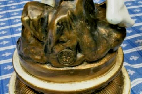 Vintage French Figural Lamps Moreau Fisherman Lady Flower Basket Bronzed Metal