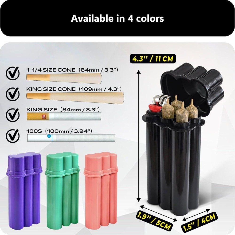 (4 Pack) King Size Pre-roll Cone Holder Case, 4-Hole Cigarette Case for Regular