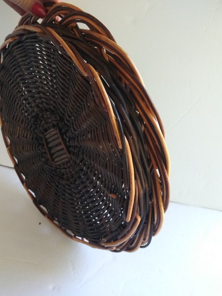 Woven Wicker Wall or Table Flat Basket - Centerpiece 14" Diameter, 2" Deep
