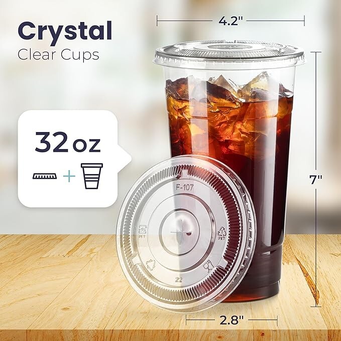 [ 32oz ] Clear Plastic Cups with lids (100sets)