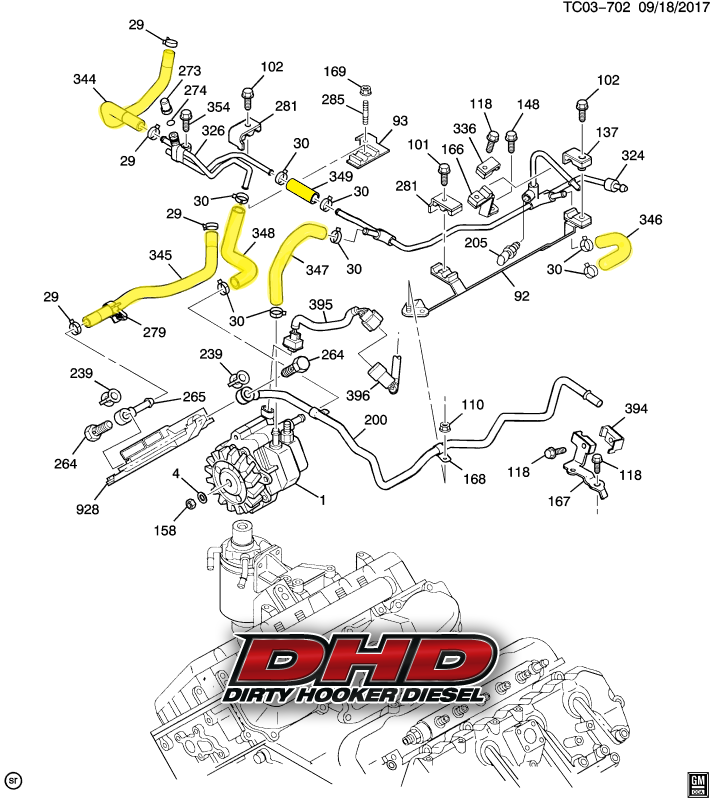DHD 700-015AFT DELUXE LLY DURAMAX RUBBER FUEL HOSE KIT 2004.5-2005 6.6L