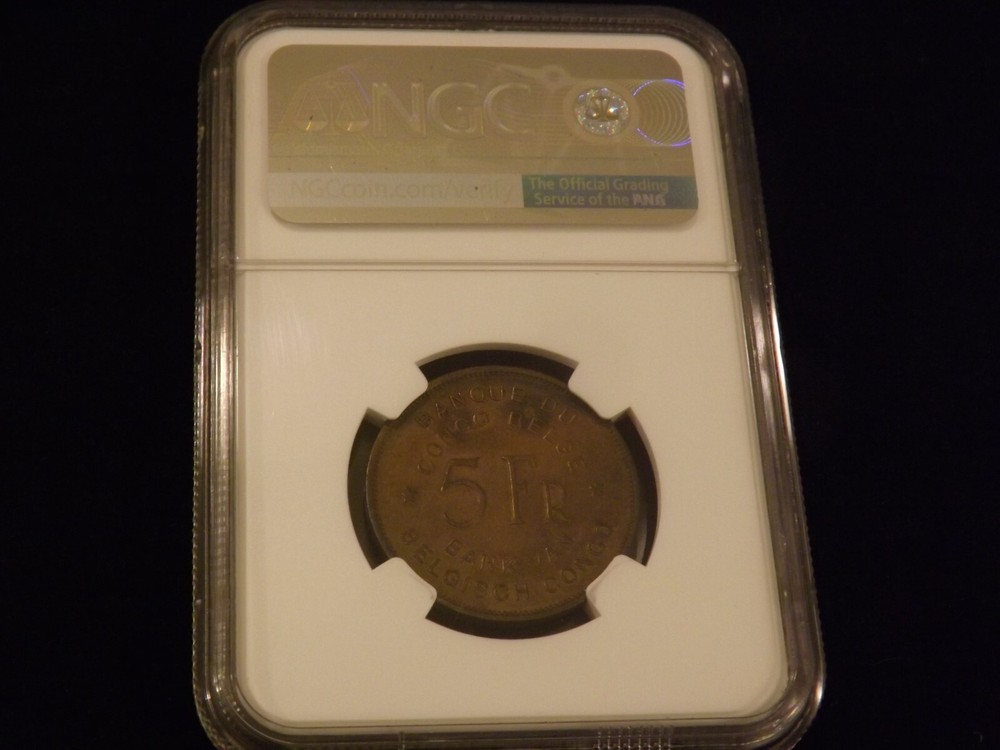 1947 5 Francs Belgian Congo NGC AU