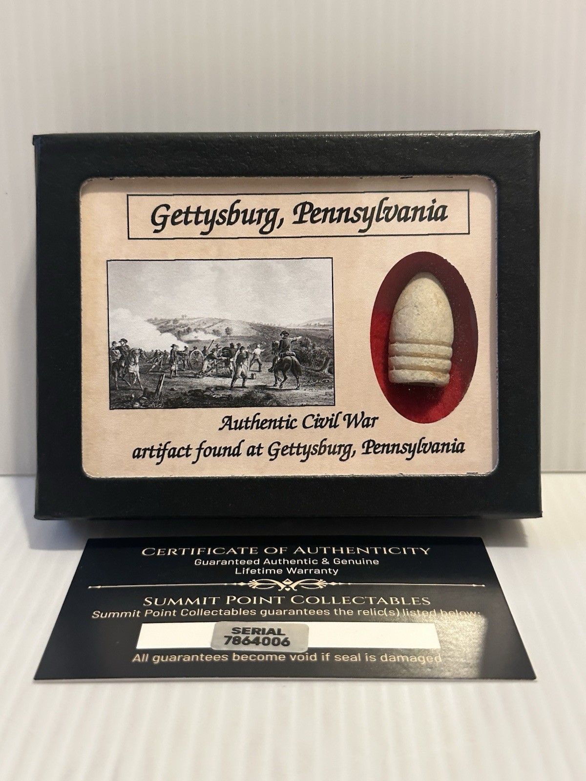 Dropped Civil War Bullet from Gettysburg in Matted Display Case with COA