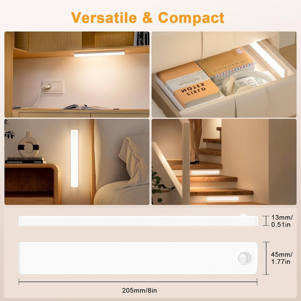 Under Cabinet Lighting, USB Rechargeable Motion Light Indoor, Battery Operate...