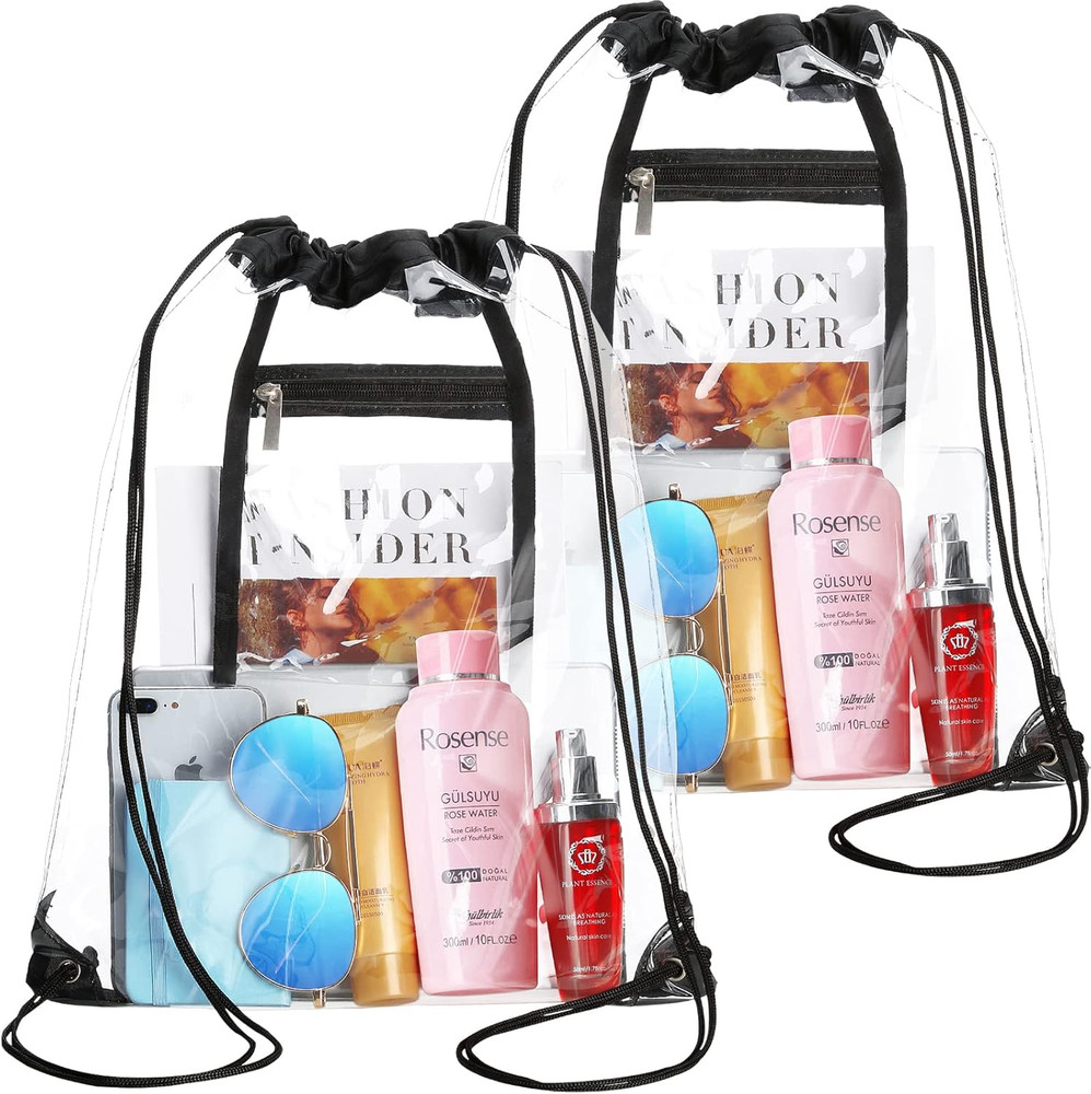 2 PACK Clear Drawstring Bag Stadium Approved, See Through PVC Drawstring bags, T