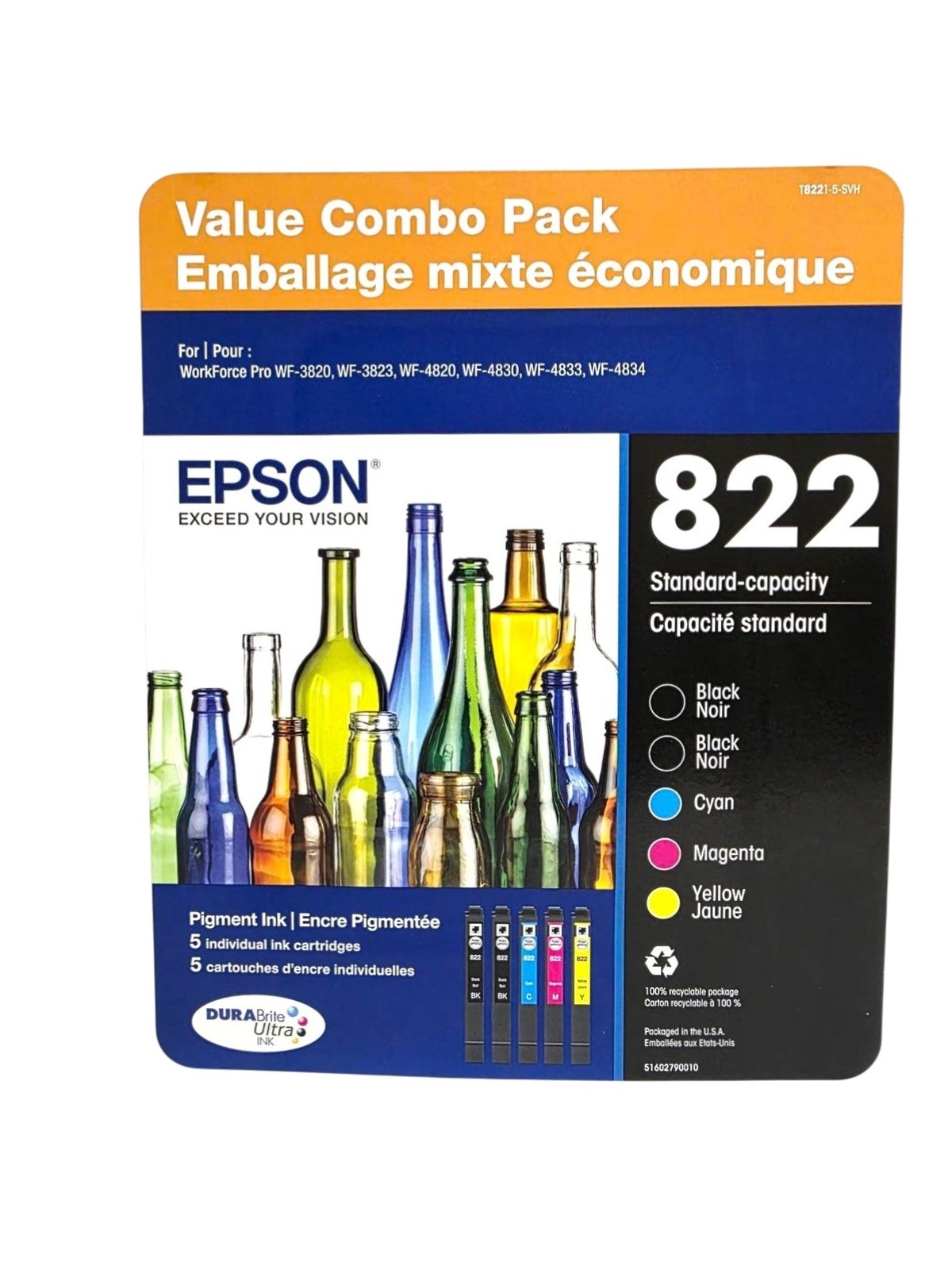 Epson 822 DURABrite Ultra Ink Standard Capacity Ink Cartridge 5-pack BLK & Color