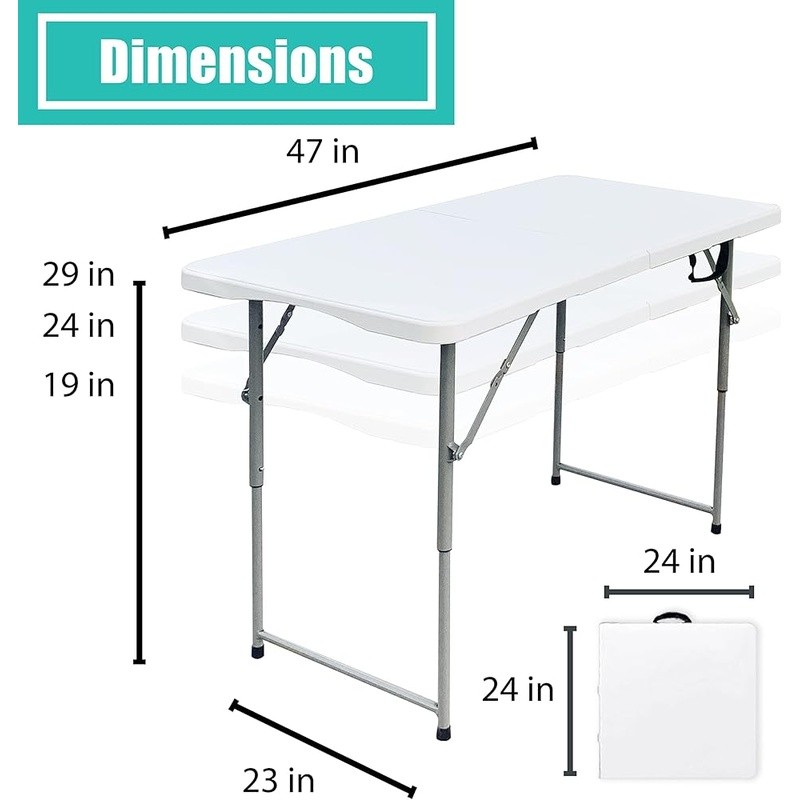 Adjustable Folding Table 4ft Lightweight Sturdy Indoor Outdoor Multi-Purpose Use