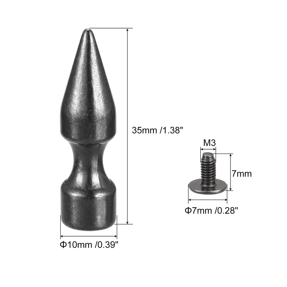 10x35mm Screw Back Rivets, 15 Sets Solid Leather Studs for DIY Black