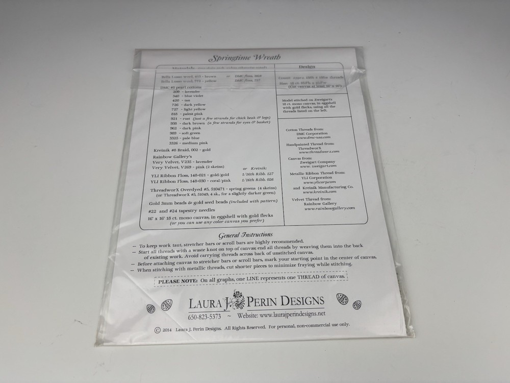 Laura J Perin Design Sampler Collection Springtime Wreath Needlepoint Pattern 2S