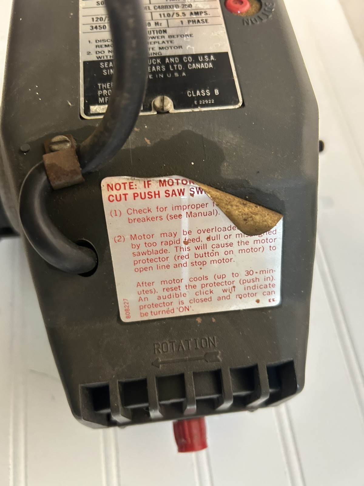 Motor 63870 Model C48BXFD-250 From Craftsman Radial Arm Saw 113.199250 Etc