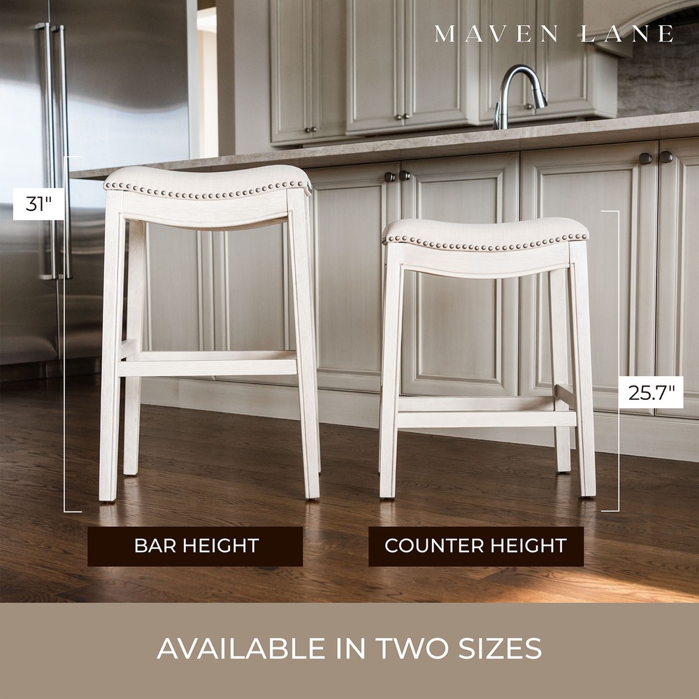 Maven Lane Adrien Backless Saddle Kitchen Bar Stool, White Oak