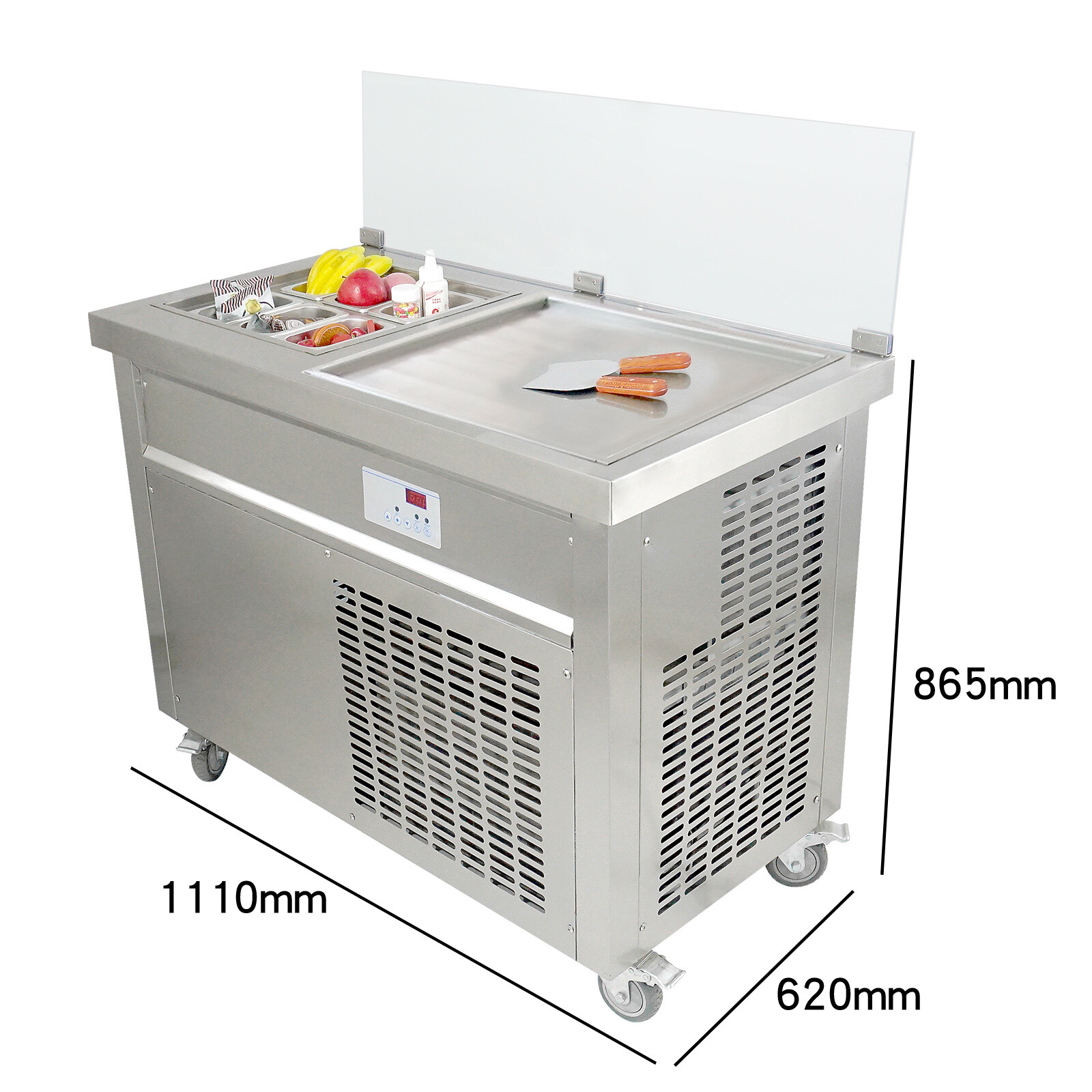 Commercial fried ice cream roll machine single pan with 6pcs refrigerated tanks