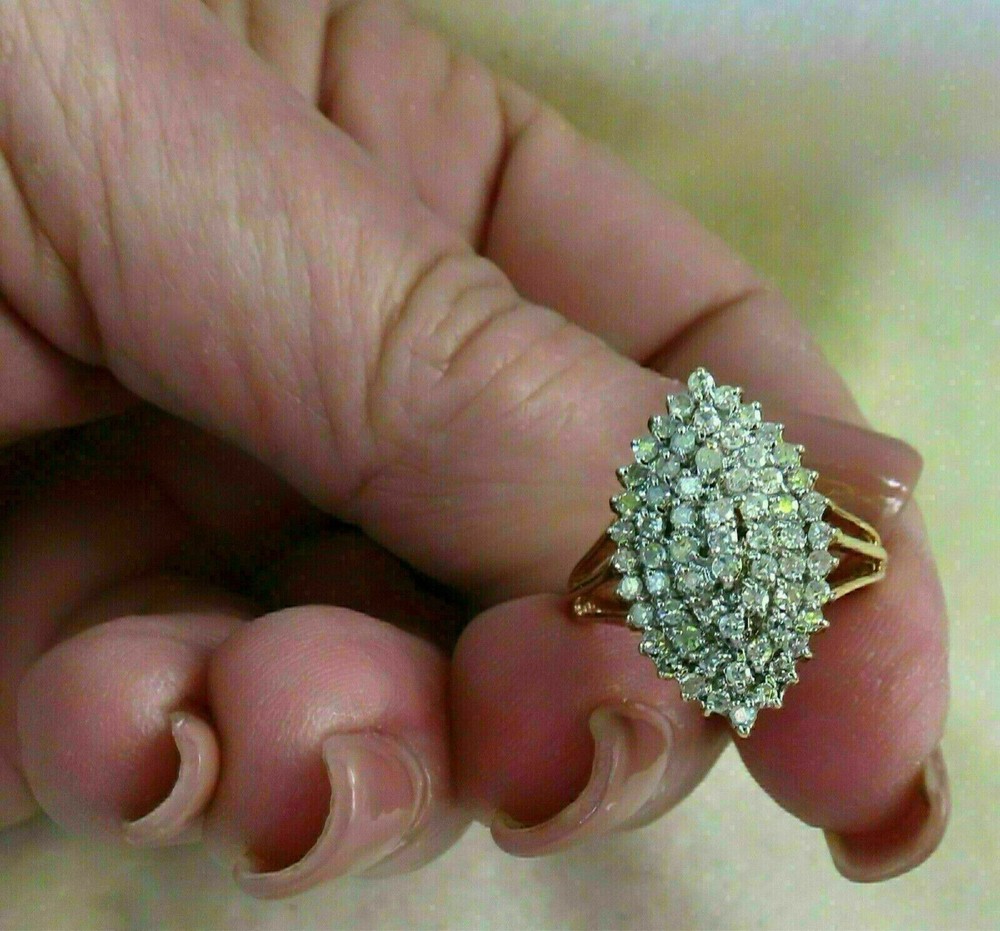 2ct Lab Created Diamond Engagement Cluster Ring Solid 14K Yellow Gold Finish