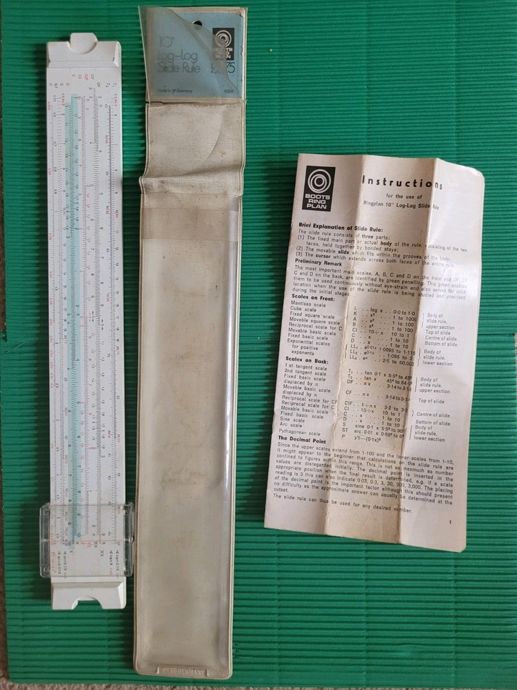 Boots Ringplan vintage slide rule.working includes original case & instructions
