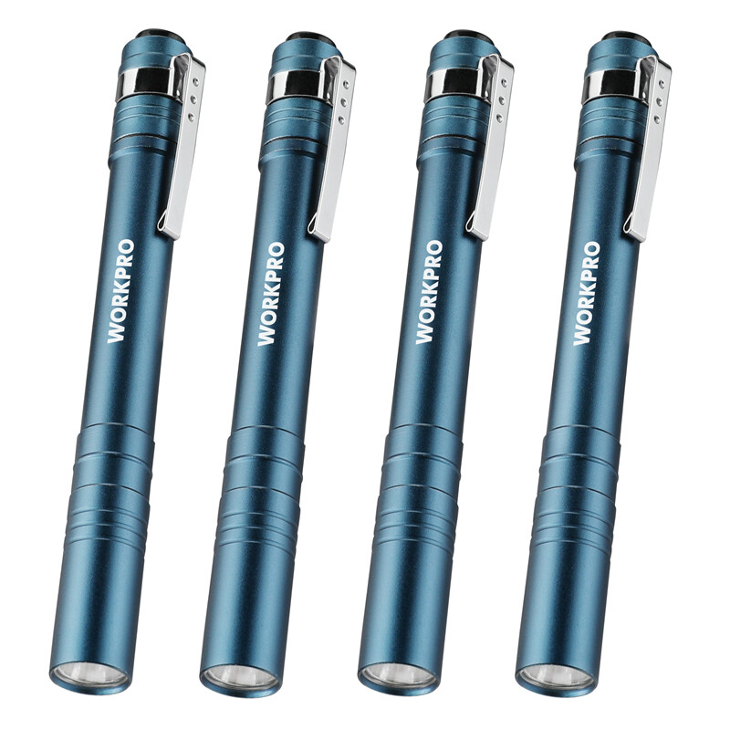 WORKPRO 4PC LED Pen Light Set Aluminum Handheld Pocket Torch Penlight Flashlight