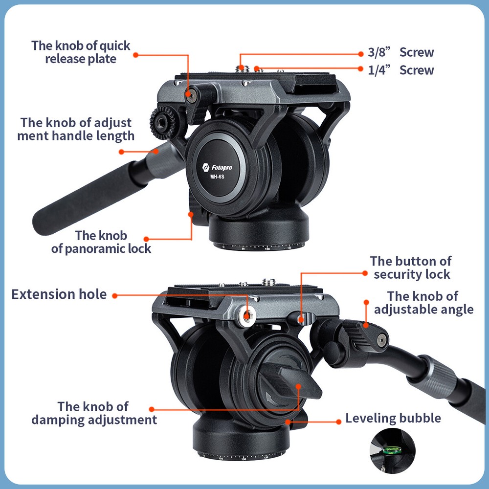 Fotopro MH-6S 60mm Video Head Fluid Head With Quick Release Plate