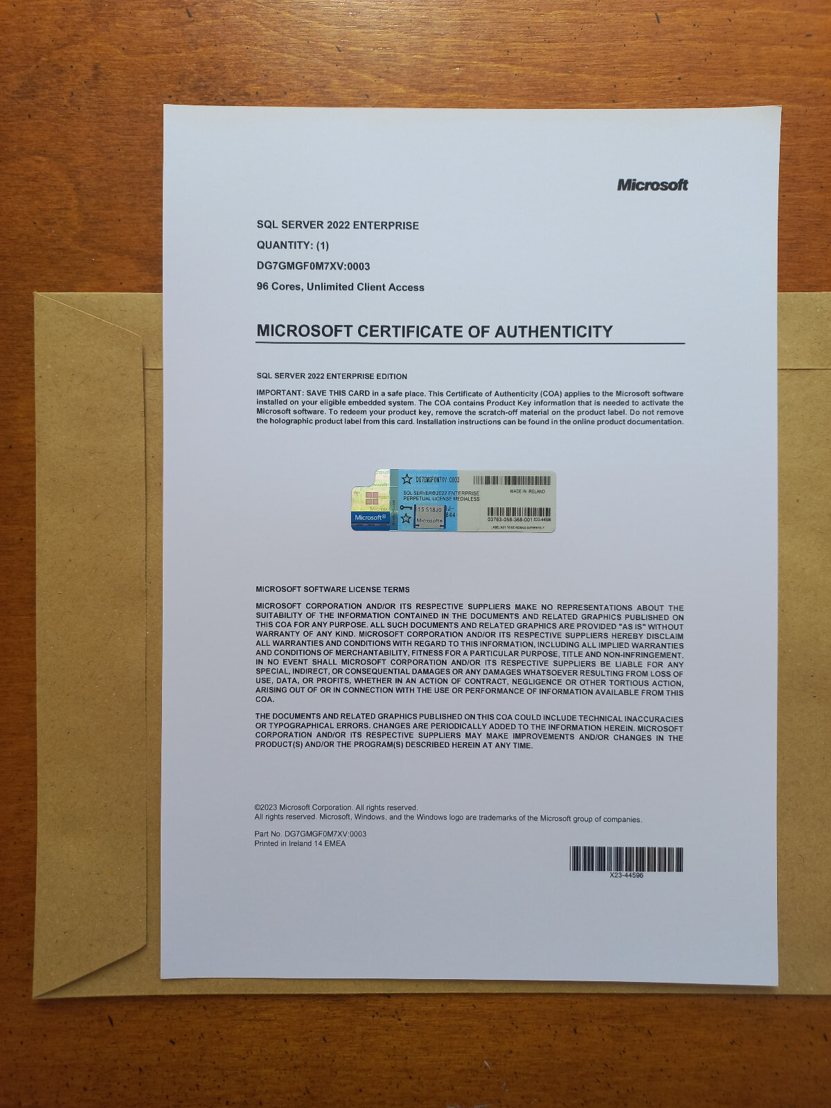 Microsoft SQL Server 2022 Enterprise 96 Core License Unlimited CALs Authentic