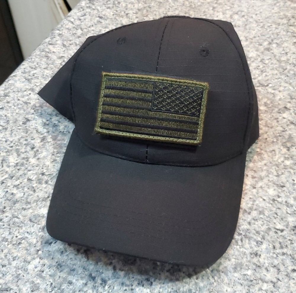Tactical Morale Patch Baseball Hat Black Hook Loop Front American Flag Patch.