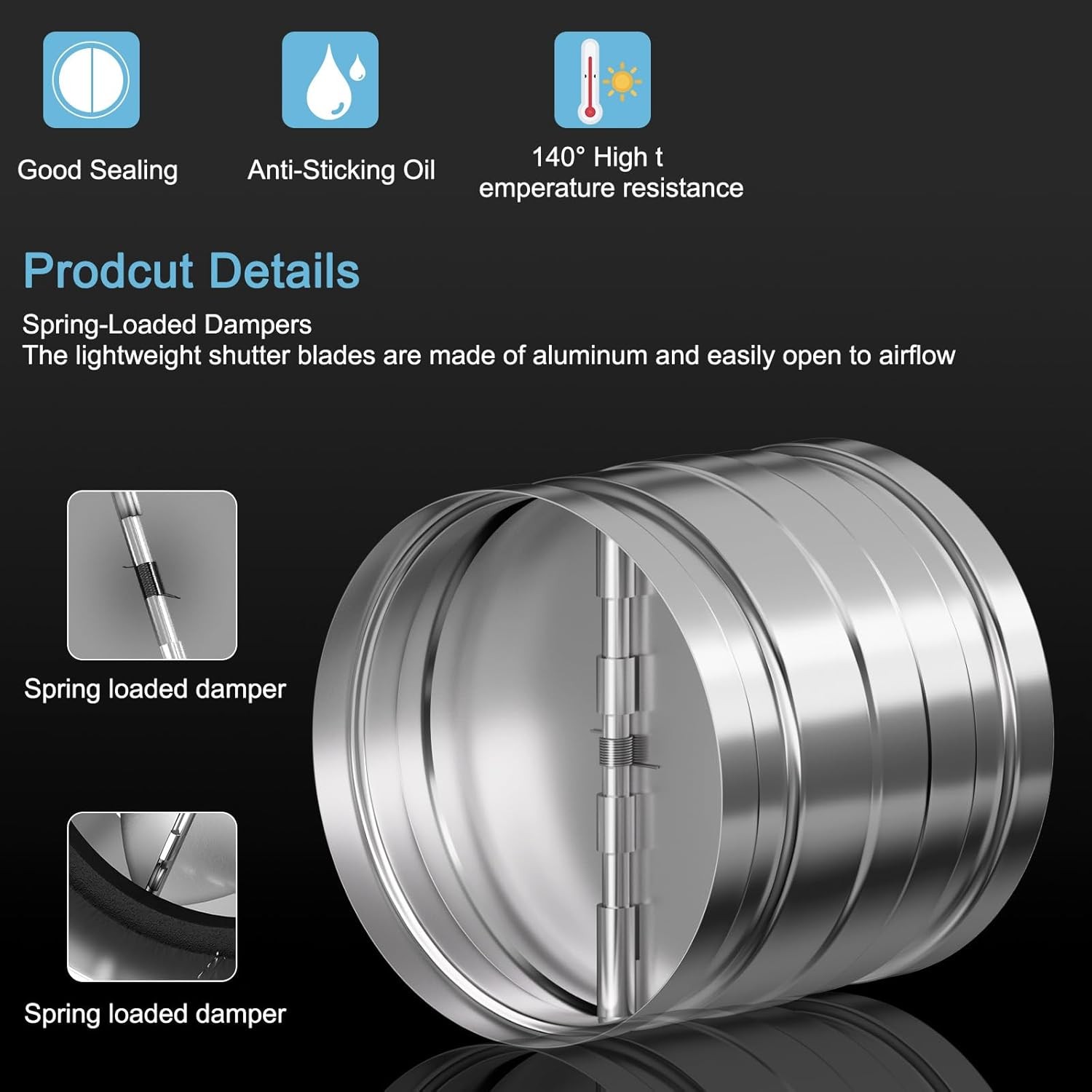 [Upgraded]4” Backdraft Damper One-Way Airflow Vent Duct Draft Blocker Galvanized