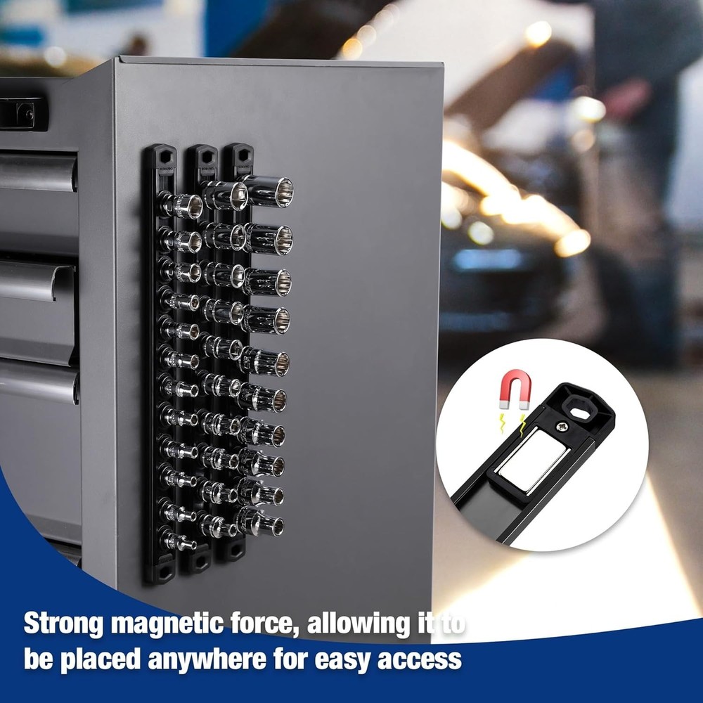 3/8-Inch Drive Magnetic Socket Organizer - Rotatable Clips for Efficient Storage