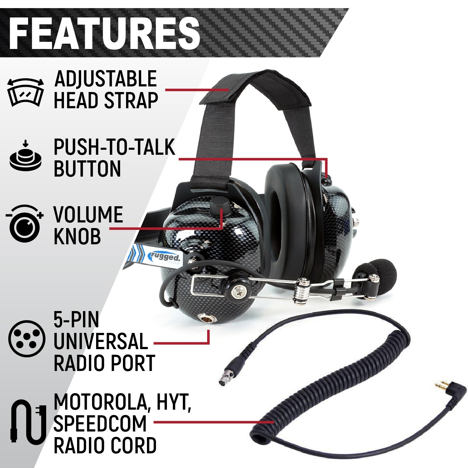 Rugged Radios H41 Headset w/ Motorola Adapter Racing Electronics Communications