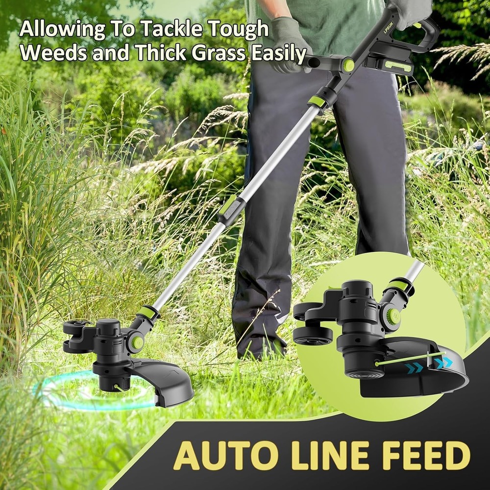 Adjustable Telescopic String Trimmer with 12'' Cutting Width & 2 Batteries