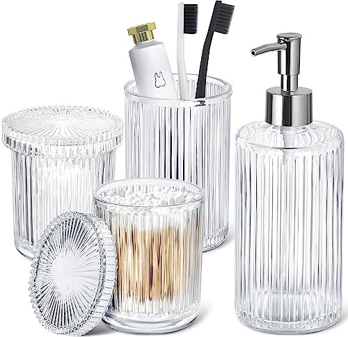 Bathroom Accessories Set, 4 Pack Glass Bath Accessory Sets Complete, Clear