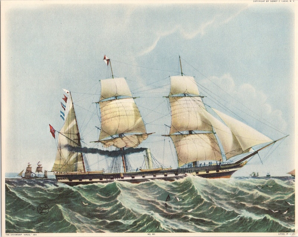 5 Different Sailing Ship Lithos 8x10 Ready to Frame