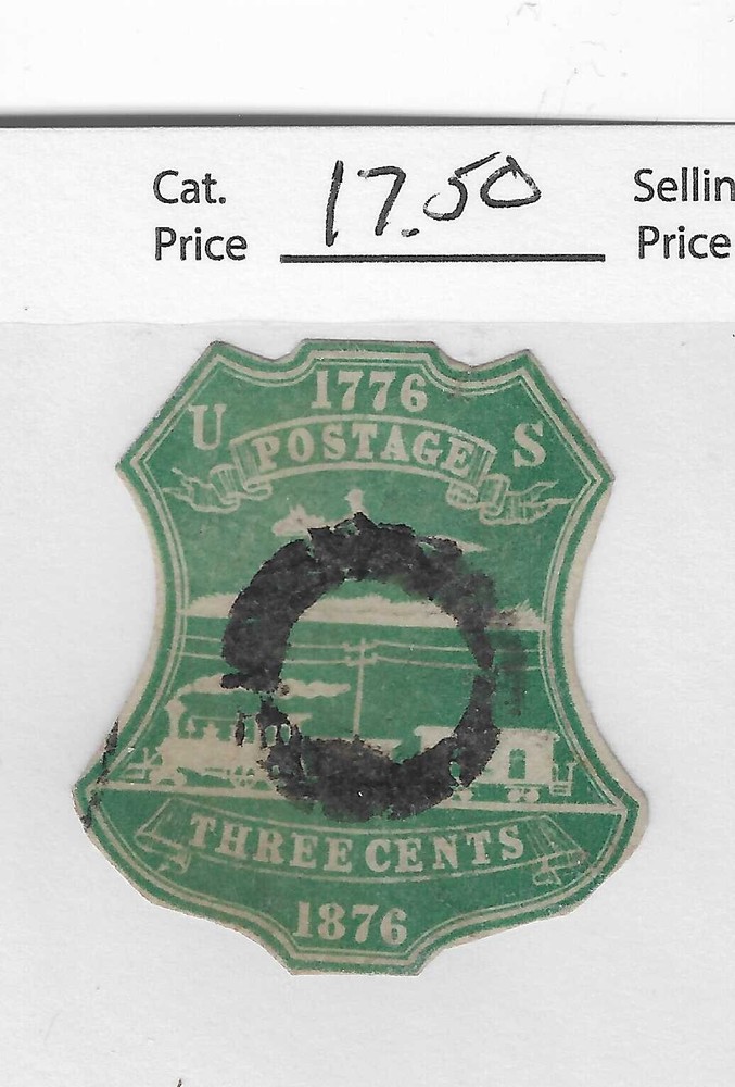US U219, 3 cent green, 1876, cut square