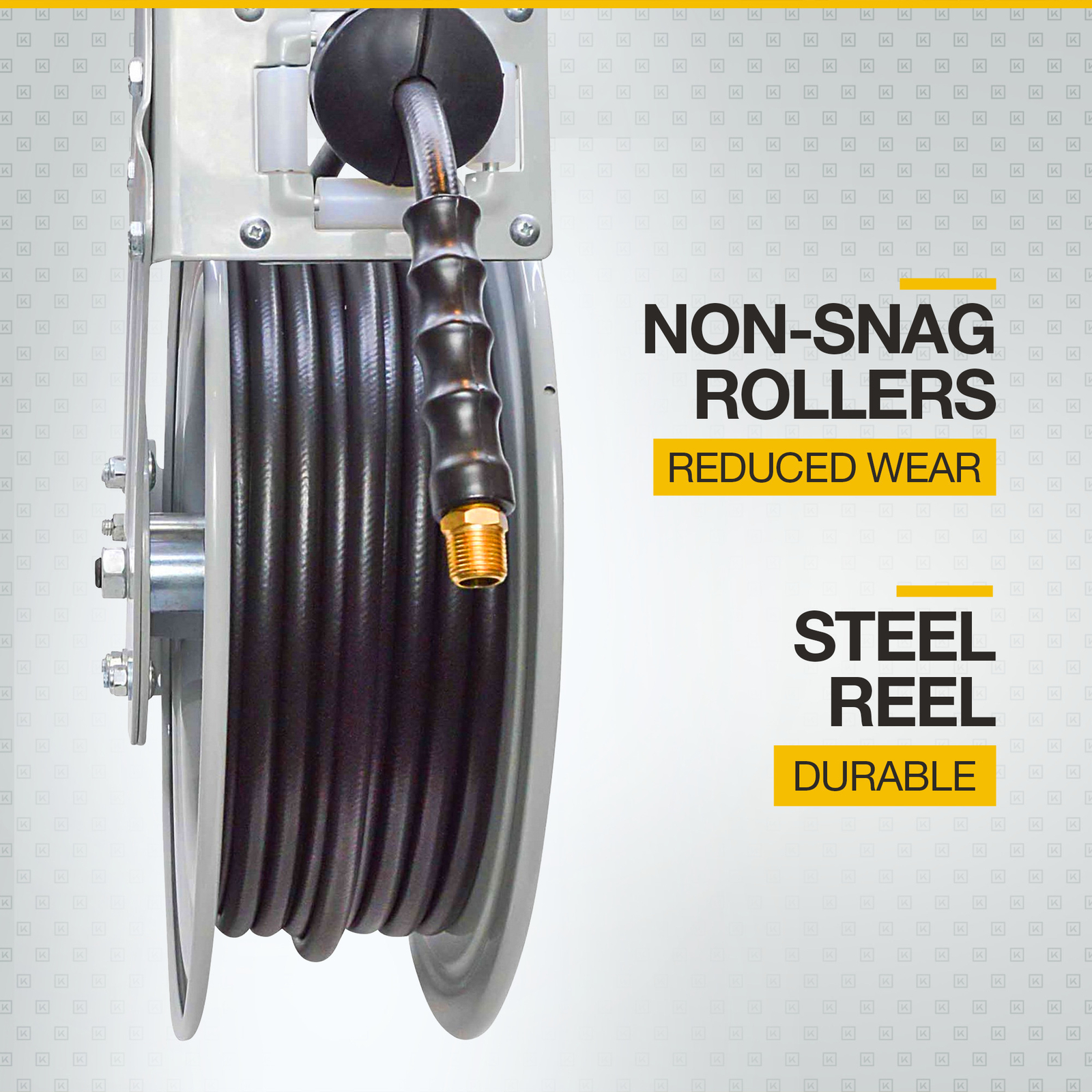 Klutch Auto Rewind Air Hose Reel with 1/2in. x 50ft. Rubber Hose, 300 PSI