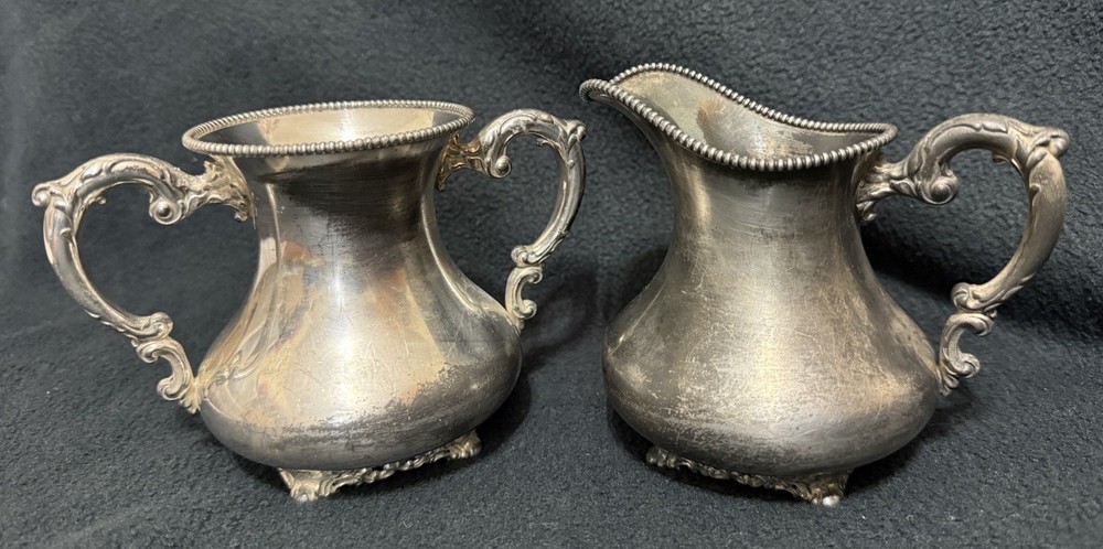 HOMAN CO. SILVERPLATE CREAMER & SUGAR BOWL SET Vintage