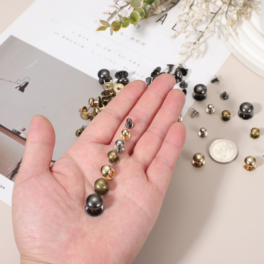 20Set 5mm Leather Rivets Ball Head Stud Screw Back Round Head Button Silver