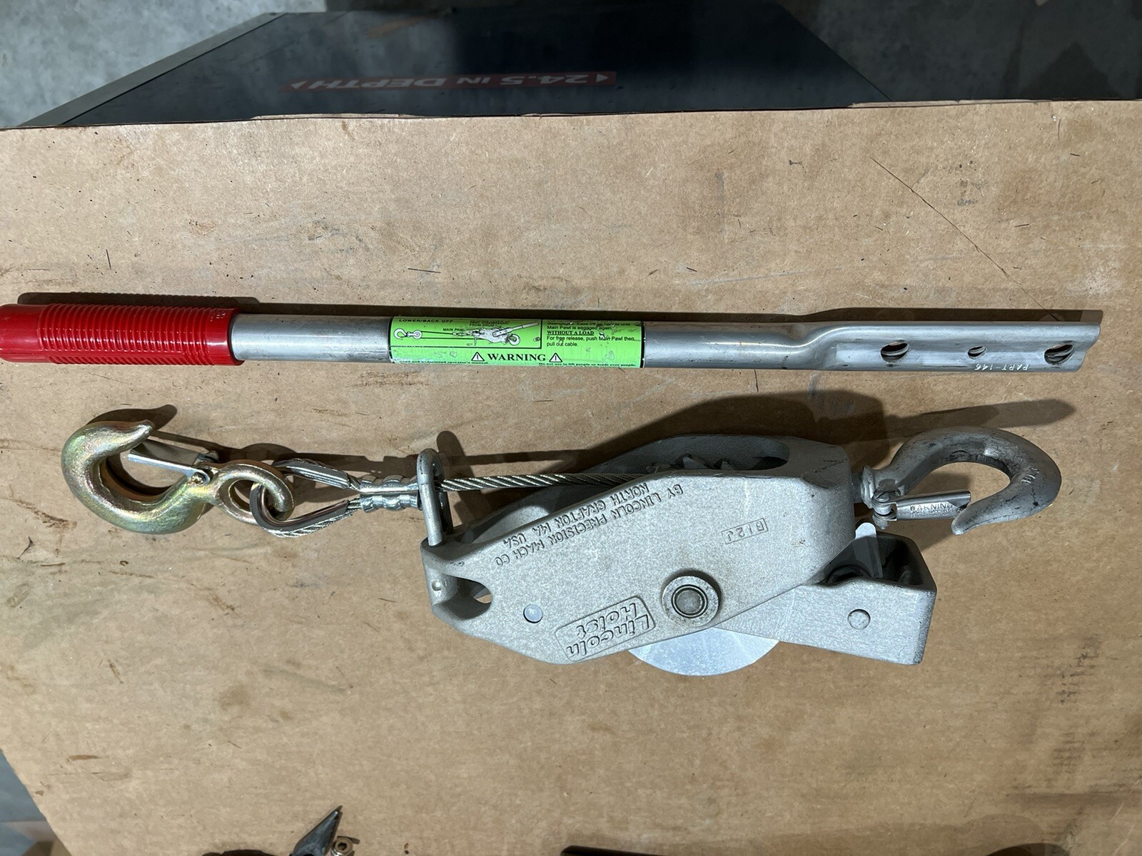 Lincoln LUG-ALL 3/4 Ton Single Line Cable Hoist, Come-Along, 1/4 Stainless Cable