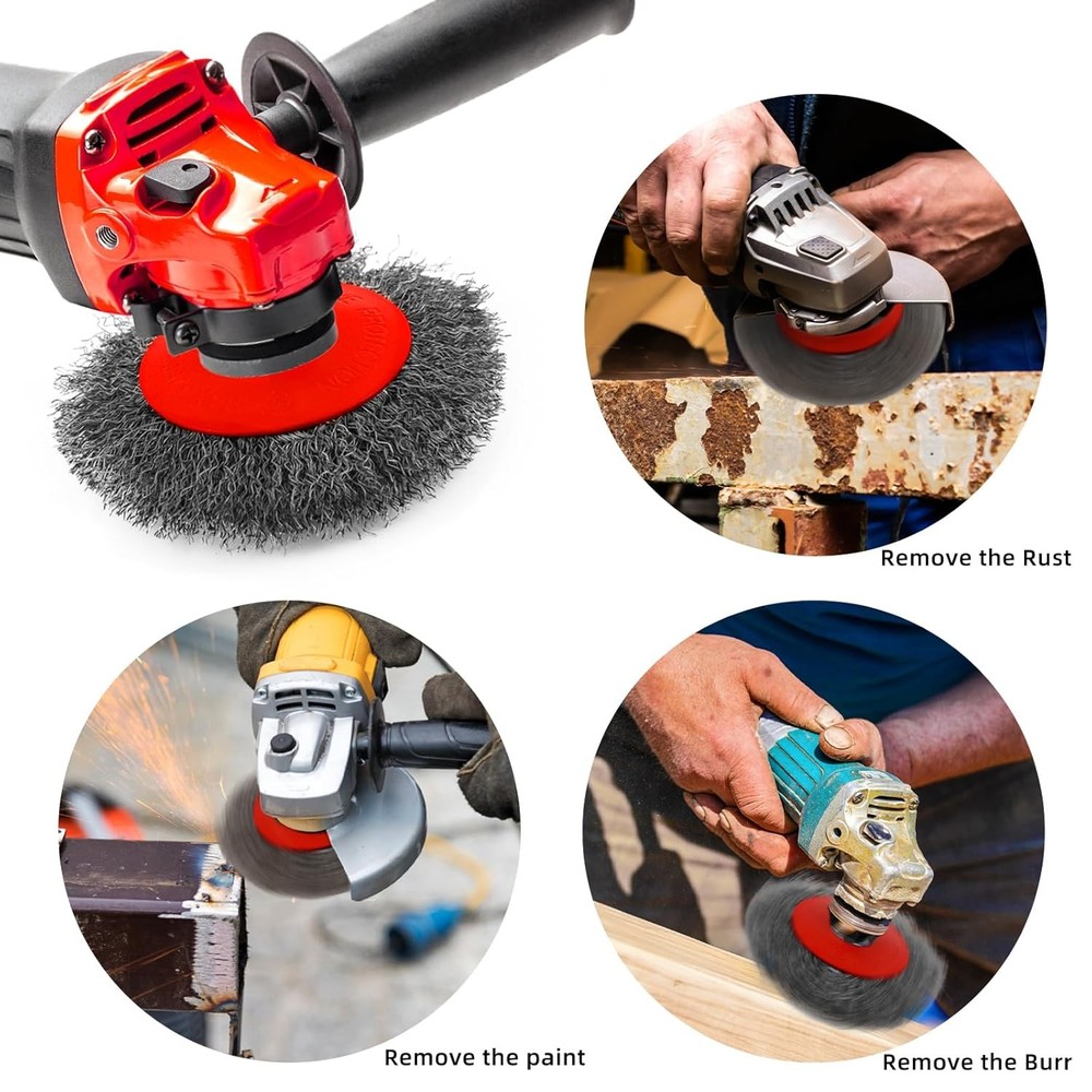 Wire Cup Brush Set Packaged with 4 Different Wire Wheel Brushes for Angle Grinde