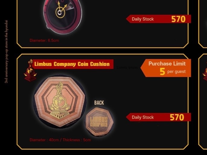 Limbus Company 3rd Anniversary The Hyundai DAEGU Pop-Up Store Official MD list