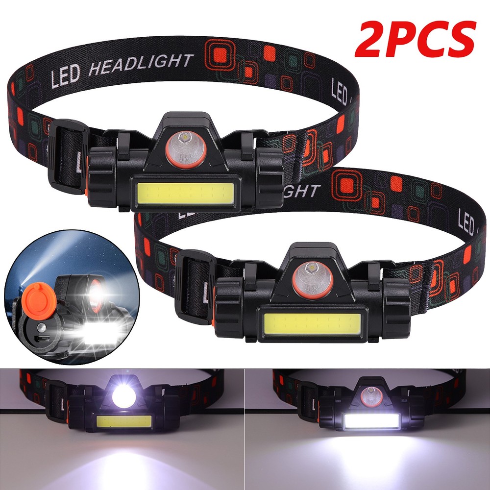 2X LED Headlamp USB Rechargeable Waterproof Headlight Head Light Flashlight