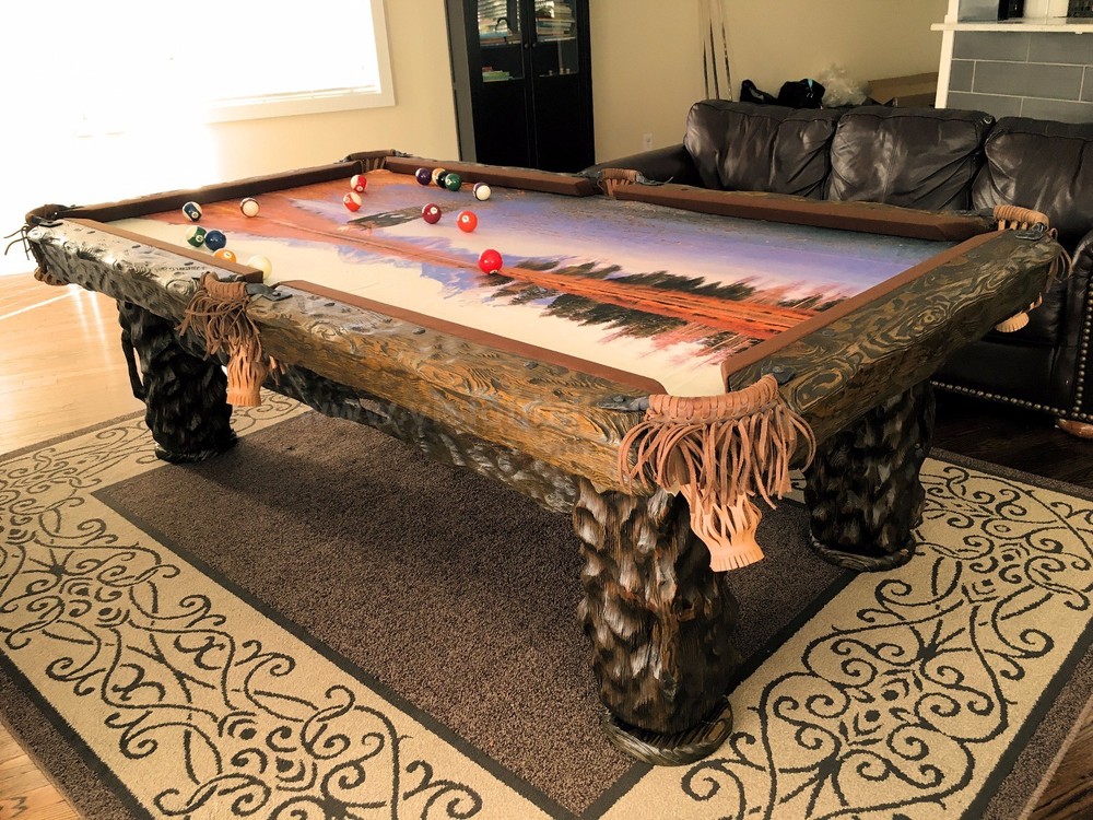Wilderness 8' Hand-Crafted Rustic Log Pool Table Billiard for Log Home / Cabin