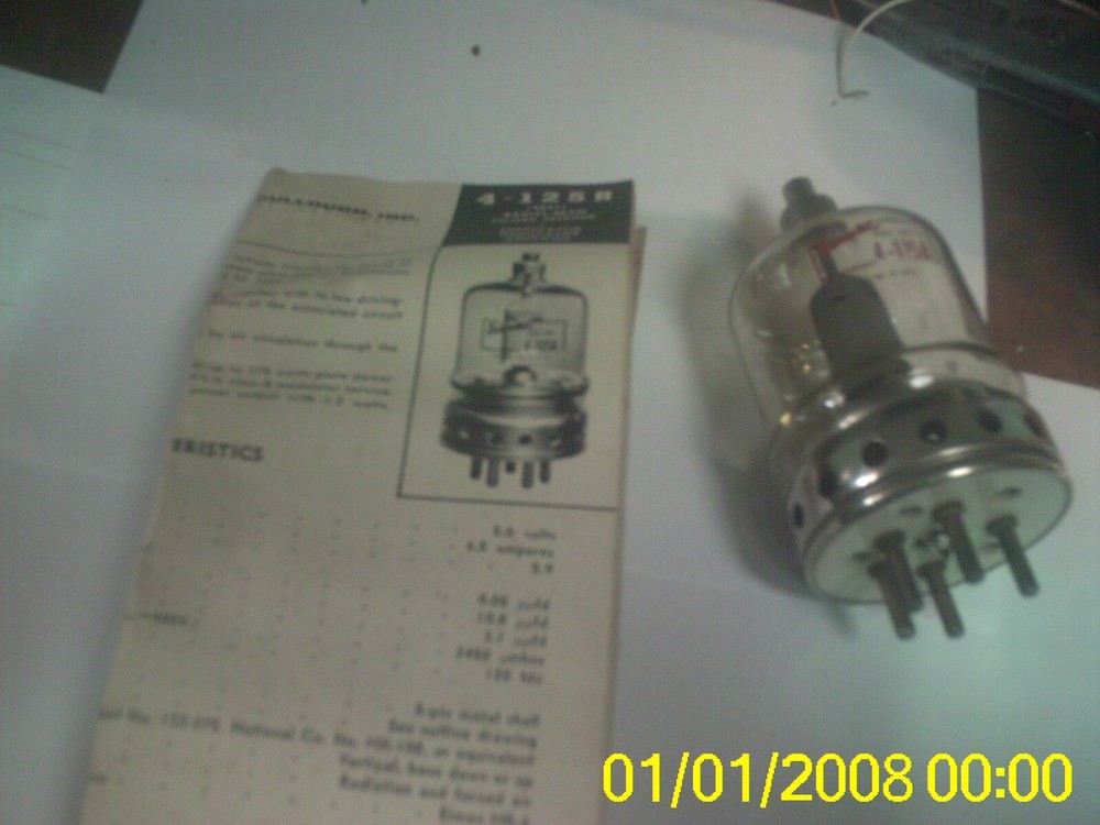 VINTAGE EIMAC 4-125A HAM AMPLIFIER NOS PENTODE POWER TUBE SPECKS WITH PAPER NOS