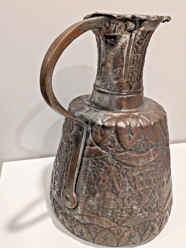 ANTIQUE MIDDLE EASTERN/PERSIAN LARGE TINNED COPPER jug ewer jar