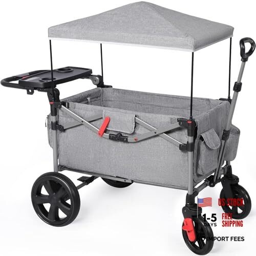 Foldable Wagons for Two Kids & Cargo, Collapsible Folding Stroller with Gray