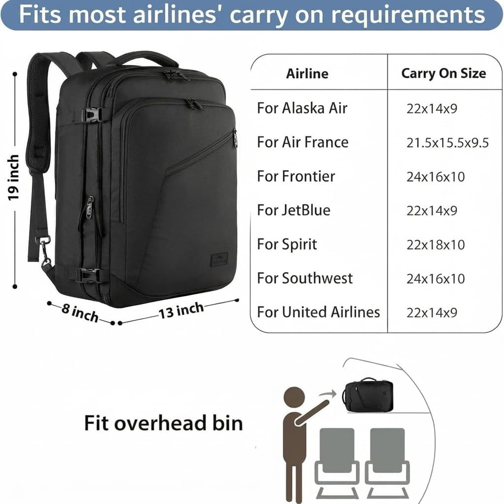 Carry on Backpack, Extra Large Travel Backpack Expandable Airplane Approved Week