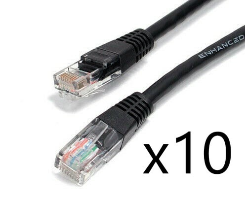 10 Pack Lot - 15ft CAT5e Ethernet Network LAN Router Patch Cable Cord Wire Black