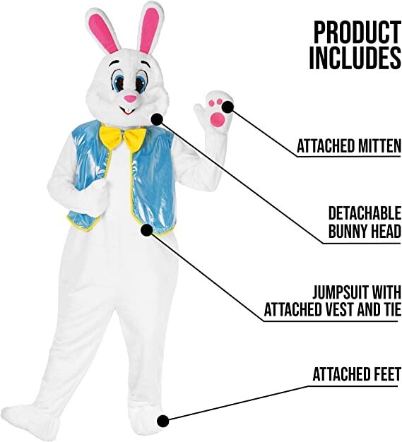 Adult Deluxe Easter Bunny Costume Unisex White Rabbit Mascot Fancy Dress