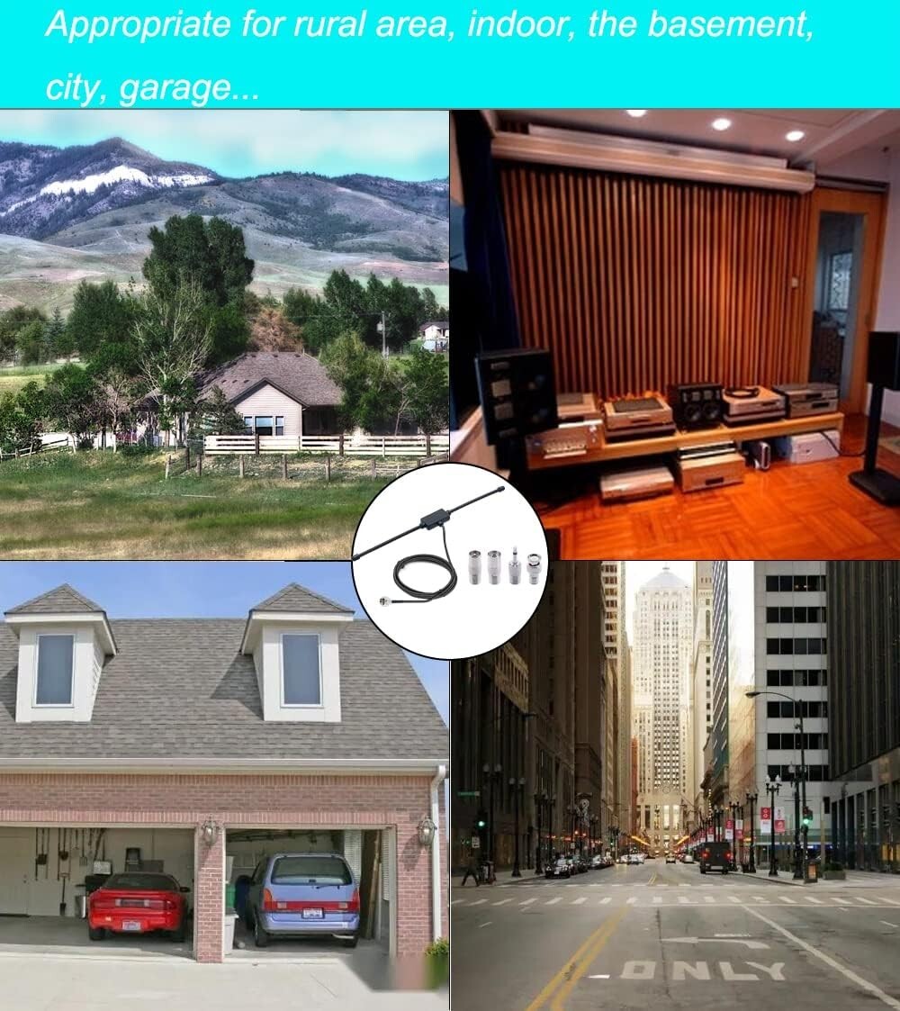 Indoor FM Radio Antenna With 4 Adapters, 75 Ohm for Home Stereo Receivers